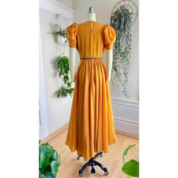 Vintage 1940s Gown 40s Gold Yellow Sweetheart Formal Evening Party Maxi Dress - Picture 7 of 13